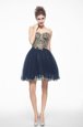 Attractive Navy Blue Sleeveless Organza Side Zipper Evening Dress for Prom