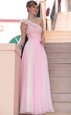Beauteous One Shoulder Hot Pink A-line Beading and Hand Made Flower Prom Gown Side Zipper Chiffon Sleeveless Floor Length