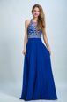 Scoop Beading Homecoming Gowns Royal Blue Criss Cross Sleeveless Floor Length