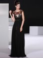 Scoop Sleeveless Chiffon Floor Length Backless in Black for with Appliques