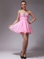 Charming Sleeveless Chiffon Floor Length Zipper Prom Gown in Baby Pink for with Beading