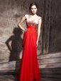 Noble Coral Red Cap Sleeves Chiffon Backless Homecoming Dress Online for Prom and Party