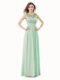 Scoop Apple Green Sleeveless Floor Length Beading and Bowknot Zipper Dress for Prom