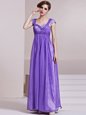 High Class Lavender Homecoming Dress Prom and Party and For with Sequins and Ruching Square Cap Sleeves Side Zipper