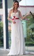 Sumptuous White Satin Side Zipper Spaghetti Straps Sleeveless Floor Length Belt