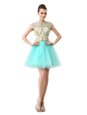 Scoop Aqua Blue Sleeveless Knee Length Beading Zipper Cocktail Dresses