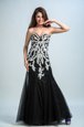 Floor Length Black Homecoming Dress Tulle Sleeveless Embroidery