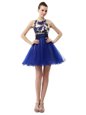 Scoop Knee Length A-line Sleeveless Royal Blue Prom Gown Clasp Handle
