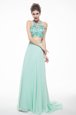 Attractive Scoop Apple Green Chiffon Criss Cross Homecoming Dress Sleeveless With Brush Train Beading