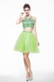 Exceptional A-line Chiffon Scoop Sleeveless Beading Knee Length Backless Cocktail Dress
