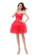Stylish Red Zipper Sweetheart Beading and Ruffled Layers Prom Party Dress Organza Sleeveless