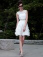 Smart Scoop White Organza Zipper Club Wear Sleeveless Mini Length Beading and Belt