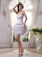 Cheap Knee Length White Prom Party Dress Organza Sleeveless Beading and Ruffles