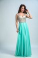 High Quality V-neck Sleeveless Chiffon Prom Evening Gown Beading and Appliques Zipper