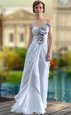 Exquisite Silver Zipper Evening Dress Beading and Ruching Sleeveless Floor Length