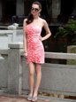 Chiffon Sweetheart Sleeveless Zipper Ruching and Hand Made Flower Prom Gown in Rose Pink