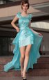 Aqua Blue Scoop Zipper Beading and Sequins Cocktail Dress Sleeveless