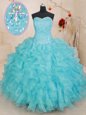 Flare Sweetheart Sleeveless Lace Up Quinceanera Dresses Aqua Blue Organza