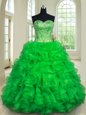 Artistic Green Organza Lace Up Quinceanera Dresses Sleeveless Floor Length Beading and Ruffles