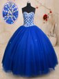 Latest Sweetheart Sleeveless Quinceanera Gowns Floor Length Beading Royal Blue Tulle