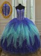 Pretty Tulle Sleeveless Floor Length Quinceanera Dress and Beading and Ruffles