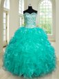 Turquoise Vestidos de Quinceanera Military Ball and Sweet 16 and Quinceanera and For with Beading and Appliques Strapless Sleeveless Lace Up