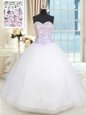 White and Blue Ball Gowns Sleeveless Tulle Floor Length Lace Up Beading Quinceanera Dresses