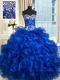 Ruffled Floor Length Ball Gowns Sleeveless Royal Blue 15 Quinceanera Dress Lace Up
