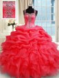 Simple Coral Red Quinceanera Dresses Military Ball and Sweet 16 and Quinceanera and For with Beading and Ruffles and Pick Ups Straps Sleeveless Zipper