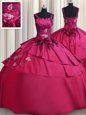 Straps Embroidery and Hand Made Flower Quinceanera Dress Burgundy Lace Up Sleeveless Floor Length