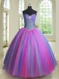 Artistic Multi-color Sleeveless Floor Length Beading Lace Up Sweet 16 Dress