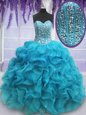 Custom Designed Halter Top Sleeveless Tulle Ball Gown Prom Dress Beading and Pick Ups Lace Up
