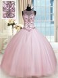 Exquisite Scoop Tulle Sleeveless Floor Length Quinceanera Dress and Beading
