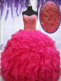 Fancy Sweetheart Sleeveless Sweet 16 Quinceanera Dress Floor Length Beading and Ruffles and Pick Ups Apple Green Organza