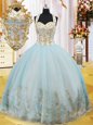 Exquisite Light Blue Lace Up Halter Top Appliques Sweet 16 Quinceanera Dress Organza Sleeveless