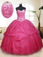 Lovely Sequins Floor Length Ball Gowns Sleeveless Hot Pink 15 Quinceanera Dress Lace Up