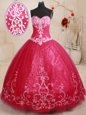 Sleeveless Lace Up Floor Length Beading and Appliques and Embroidery Quince Ball Gowns