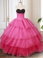 High Quality Ruffled Ball Gowns 15 Quinceanera Dress Hot Pink Sweetheart Organza Sleeveless Floor Length Lace Up