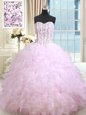 Customized Lilac Ball Gowns Sweetheart Sleeveless Organza Floor Length Lace Up Beading and Ruffles and Ruffled Layers 15 Quinceanera Dress