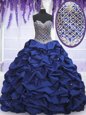 Royal Blue Tulle Lace Up Ball Gown Prom Dress Sleeveless Floor Length Beading and Appliques