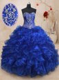 Modern Royal Blue Sweetheart Neckline Beading and Ruffles Sweet 16 Quinceanera Dress Sleeveless Lace Up