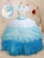 Lace Up Quinceanera Dress Beading and Ruching Sleeveless Floor Length