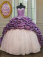Comfortable Pick Ups White And Purple Sleeveless Organza and Taffeta Court Train Lace Up 15th Birthday Dress for Military Ball and Sweet 16 and Quinceanera