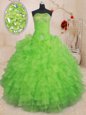 Strapless Sleeveless Sweet 16 Dresses Floor Length Beading and Ruffled Layers Organza