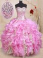 Fabulous Pick Ups Ball Gowns Quinceanera Gowns Baby Pink Straps Organza Sleeveless Floor Length Zipper