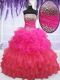 Smart Sleeveless Lace Up Floor Length Beading and Ruffles and Ruffled Layers and Sequins Sweet 16 Quinceanera Dress