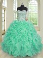 Turquoise Sweetheart Lace Up Beading and Ruffles Quinceanera Dress Sleeveless