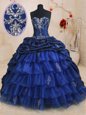 Royal Blue Sweetheart Neckline Beading and Ruffled Layers and Pick Ups Ball Gown Prom Dress Sleeveless Lace Up
