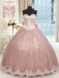 Ball Gowns Sweet 16 Quinceanera Dress Peach Sweetheart Tulle Sleeveless Floor Length Lace Up
