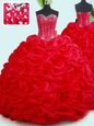 Sweetheart Sleeveless Organza Quinceanera Gown Beading and Pick Ups Court Train Lace Up